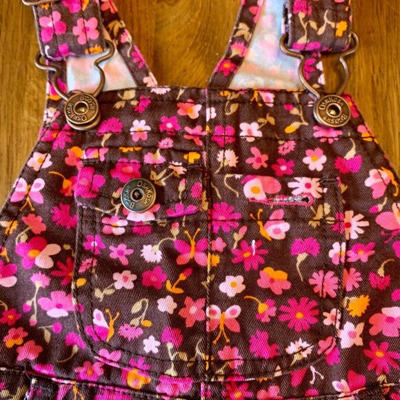 OSHKOSH Vintage Floral Overall Dress Girls 18 M Cotton Ruffles Vestback Toddler - Picture 3 of 7